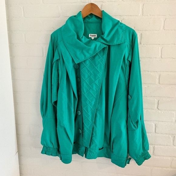 Vintage 80s 90s Jacket Puech Wind breaker Green Pleated Pockets Oversized M - Picture 1 of 14